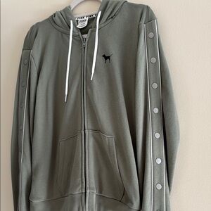 Pink by Victoria’s Secret green Zip-Up Hoodie with snap accents on sleeves. L